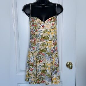 Reformation Cream with Multicolor Floral Print Mini Short Dress 4 XS NWOT